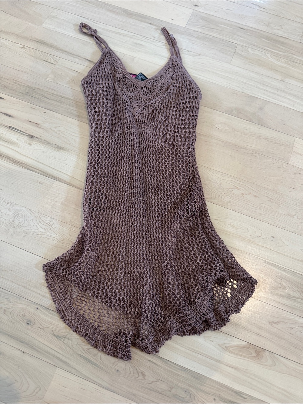 Vintage Y2K Say What? Brown Crochet lined Top-Tank-Shirt-00s-Boho
